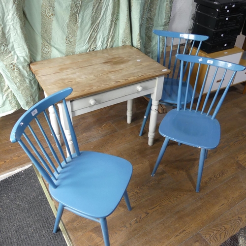 539 - A Victorian painted pine Side Table, with frieze drawer and scrubbed pine fold-out top raised on tur... 