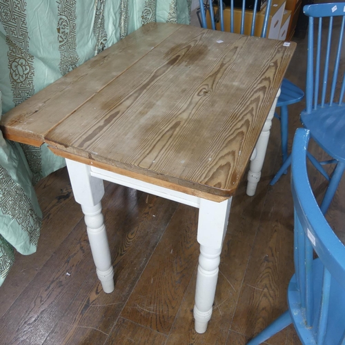 539 - A Victorian painted pine Side Table, with frieze drawer and scrubbed pine fold-out top raised on tur... 