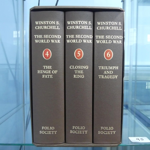 95 - Folio Society; Winston Churchill, The Second World War, six volumes, three in each slip case, togeth... 