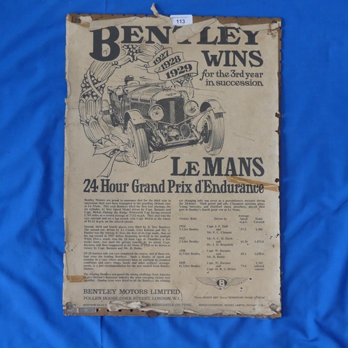 113 - Collection of vintage Motor Racing posters,  inc Bentley wins Le Mans 1929, Monaco Grand Prix 1934, ... 