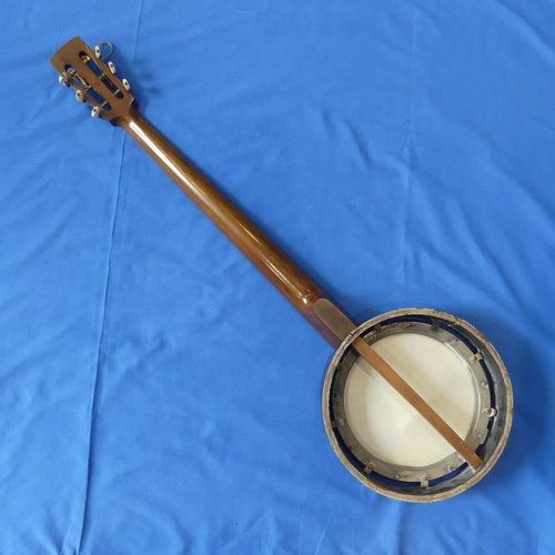 121 - An Early wooden Banjo, with 5 strings, L87cm