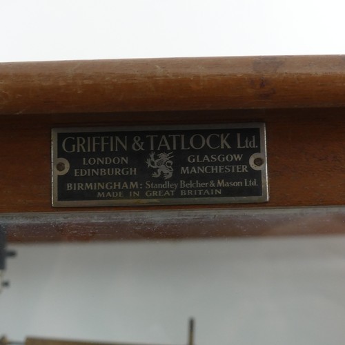 103 - A set of antique technical scales in glazed case, Griffin & Tatlock Ltd,  H 41cm x 27cm x 37cm... 