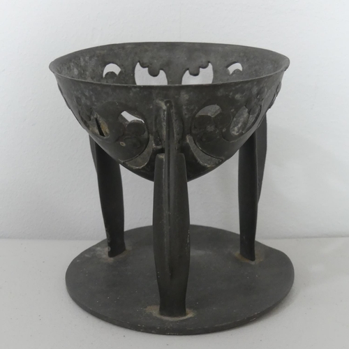 148 - Trench Art; a model of a brazier formed from a WWI shell casing, H 13cm x Diameter 13cm.... 