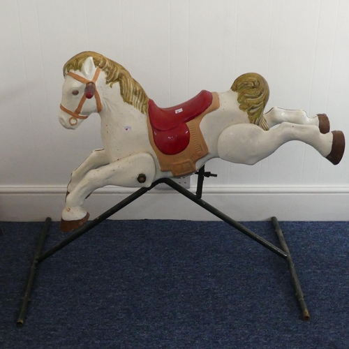 171 - A Vintage Metal Rocking Horse, spring movement on metal stand with handles, re painted 85cm High x 9... 