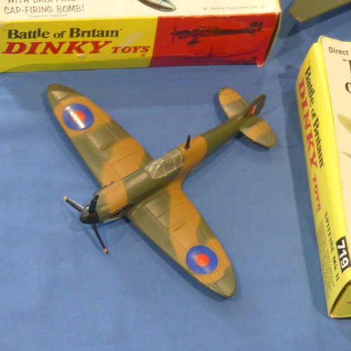 216 - Two boxed Dinky Battle of Britain diecast model Aircraft, comprising a 719 Spitfire MkII and a 721 J... 