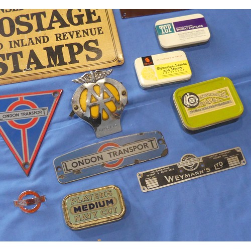 88 - London Transport enamel Signs, two vintage London Transport red/blue/grey enamel signs, a London Tra... 