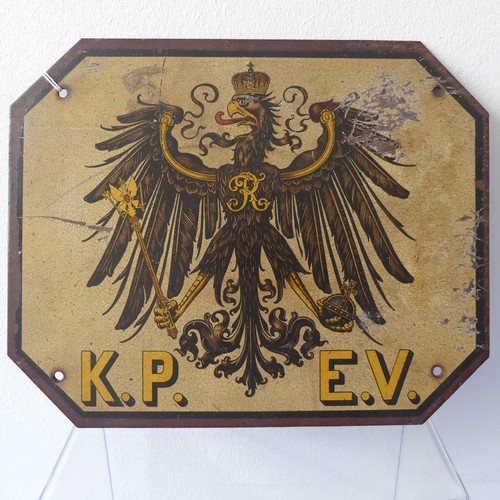 151 - A rare WWI Imperial German Russian State K.P.E.V Railway Plaque,  featuring the Imperial Prussian Ea... 