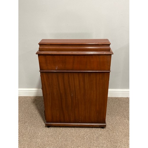 334 - A reproduction mahogany Davenport, with touled leatherette inset, above four drawers and turned supp... 