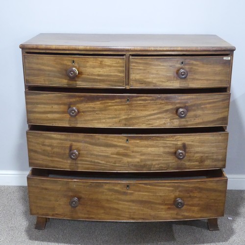 335 - A Georgian mahogany bow-front Chest of Drawers, with two short above three long drawers, graduated i... 