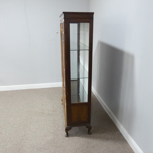 338 - An early 20thC walnut Display Cabinet, raised on short cabriole legs and pad feet, W 94cm x D 34cm x... 