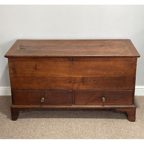 339 - A late 18thC oak Mule Chest, with hinged lid opening to reveal a large compartment, the front with t... 