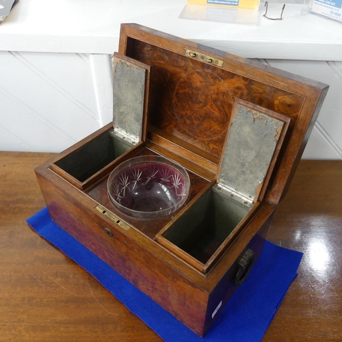 346 - A Georgian burr walnut Tea Caddy, of rectangular form, with hinged lid opening to reveal a cut glass... 