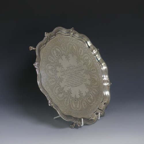 387 - A Victorian silver Salver, by John Aldwinckle & Thomas Slater, hallmarked London, 1885, of shape... 