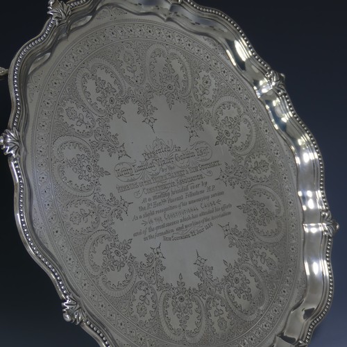 387 - A Victorian silver Salver, by John Aldwinckle & Thomas Slater, hallmarked London, 1885, of shape... 