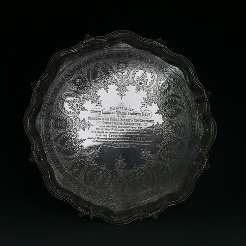 387 - A Victorian silver Salver, by John Aldwinckle & Thomas Slater, hallmarked London, 1885, of shape... 