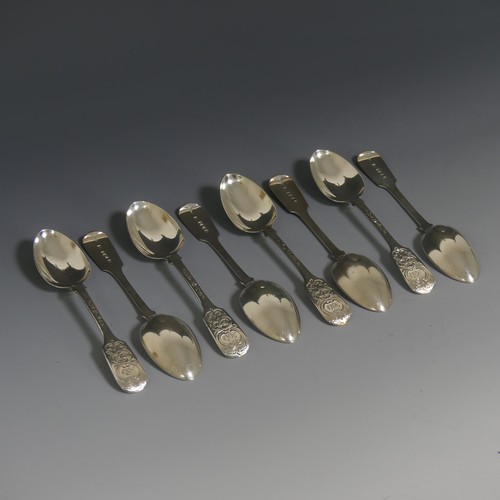 391 - A set of eight Victorian silver fiddle pattern Teaspoons, by The Portland Co (Francis Higgins III), ... 