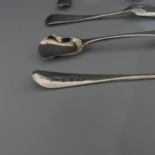 398 - A pair of George III silver Mustard Spoons, hallmarked London, 1793, with shovel shaped bowls, toget... 