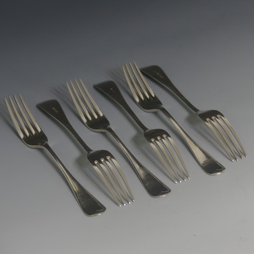 405 - A set of six George V silver Old English pattern Dessert Forks, by John Round & Son Ltd., hallma... 