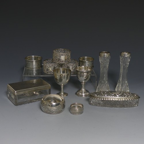 416 - A quantity of Silver and Silver Plate, including a Victorian silver mounted dressing table jar, Lond... 