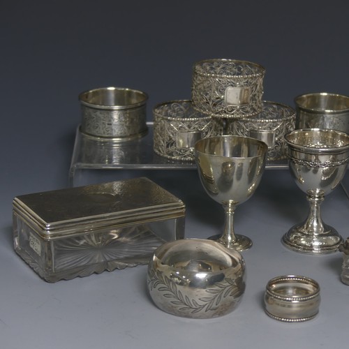 416 - A quantity of Silver and Silver Plate, including a Victorian silver mounted dressing table jar, Lond... 