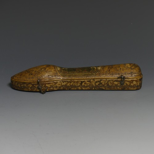 417 - A late 18thC Continental leather Travelling Case, for knife,fork and spoon, no contents, the centre ... 