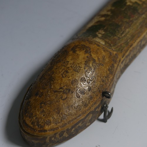 417 - A late 18thC Continental leather Travelling Case, for knife,fork and spoon, no contents, the centre ... 