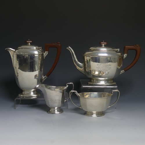 418 - A George VI silver four piece Tea Set, by William Suckling Ltd, hallmarked Birmingham 1938/9, of oct... 