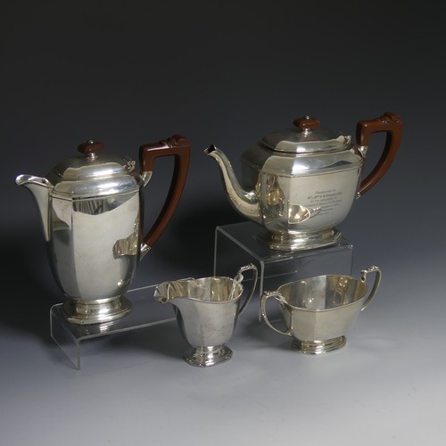 418 - A George VI silver four piece Tea Set, by William Suckling Ltd, hallmarked Birmingham 1938/9, of oct... 