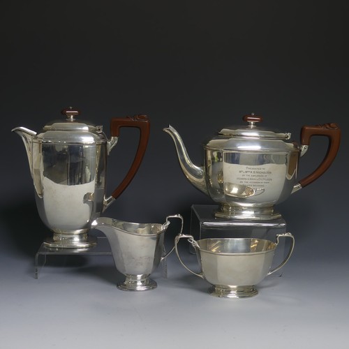 418 - A George VI silver four piece Tea Set, by William Suckling Ltd, hallmarked Birmingham 1938/9, of oct... 