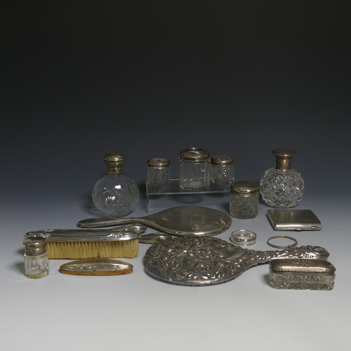 420 - A small quantity of Silver, including silver mounted dressing table jars, two hand mirrors, two silv... 