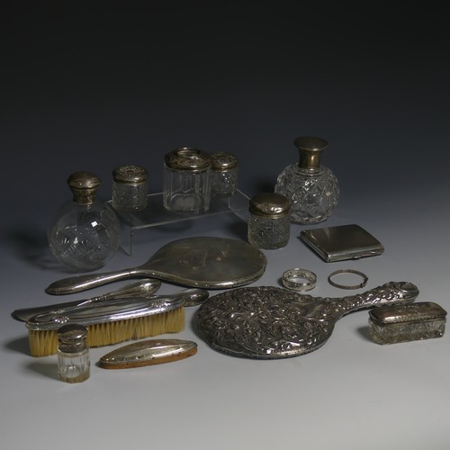 420 - A small quantity of Silver, including silver mounted dressing table jars, two hand mirrors, two silv... 