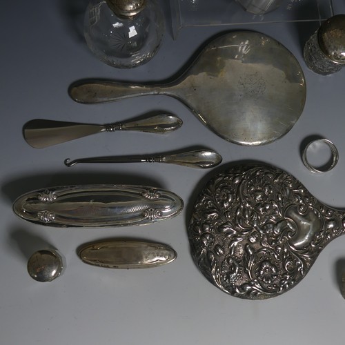 420 - A small quantity of Silver, including silver mounted dressing table jars, two hand mirrors, two silv... 