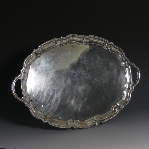 423 - An Edward VIII silver oval two handled Tray, by Walker & Hall, hallmarked Sheffield, 1936, with ... 