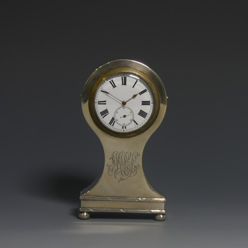 430 - An Edwardian silver mounted Mantle Clock, makers mark rubbed, hallmarked Birmingham, 1906, of balloo... 