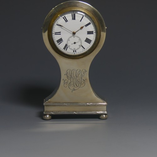 430 - An Edwardian silver mounted Mantle Clock, makers mark rubbed, hallmarked Birmingham, 1906, of balloo... 