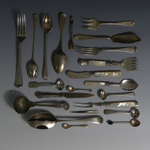 434 - A quantity of Silver Flatware, including two Victorian pickle forks, by Lee & Wigfull, hall... 