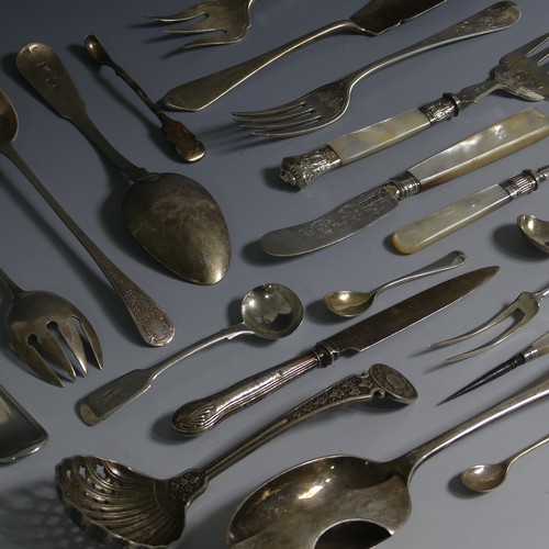 434 - A quantity of Silver Flatware, including two Victorian pickle forks, by Lee & Wigfull, hall... 