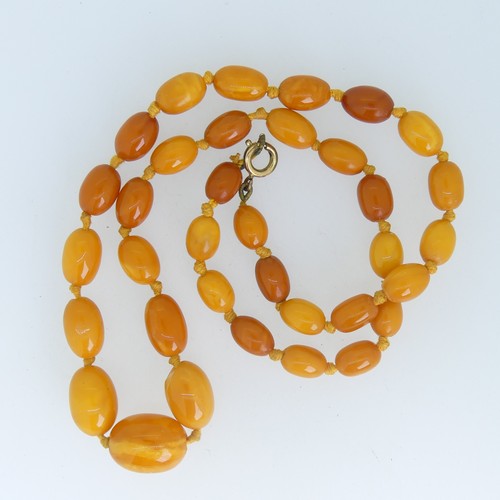 120 - A graduated butterscotch Amber Necklace, the largest oval bead 18.5mm long, overall length 52cm, gro... 