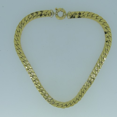 125 - An 18ct gold flattened link Necklace, the hollow links with large bolt ring clasp, marked '750 Italy... 