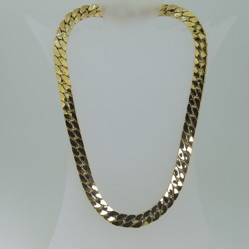 125 - An 18ct gold flattened link Necklace, the hollow links with large bolt ring clasp, marked '750 Italy... 