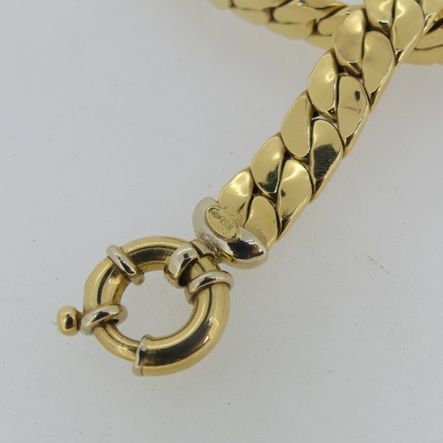 125 - An 18ct gold flattened link Necklace, the hollow links with large bolt ring clasp, marked '750 Italy... 