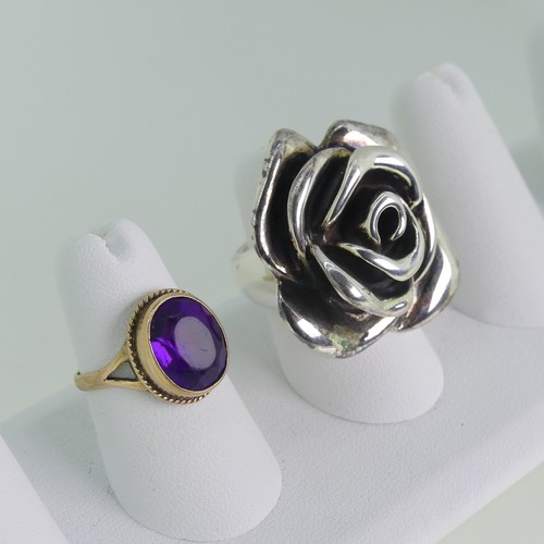 101 - An oval facetted amethyst Ring, mounted in 9ct gold, Size K½, approx total weight 4g, together with ... 