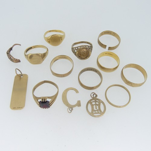 97 - A 22ct yellow gold Band, Size Q, 5.1g, together with a damaged 18ct ring, 5.2g, a quantity of damage... 