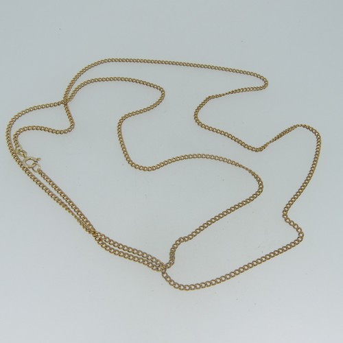 119 - A long 9ct gold narrow curb link chain Necklace, 85cm long, approx total weight 10g.... 