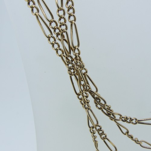 121 - A 15ct yellow gold Guard Chain, the oval links with three smaller circular links between, 152cm long... 