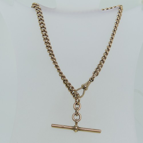 130 - A 15ct yellow gold Watch Chain, with T-Bar and suspension clip, also marked 15ct, 32cm long, approx ... 