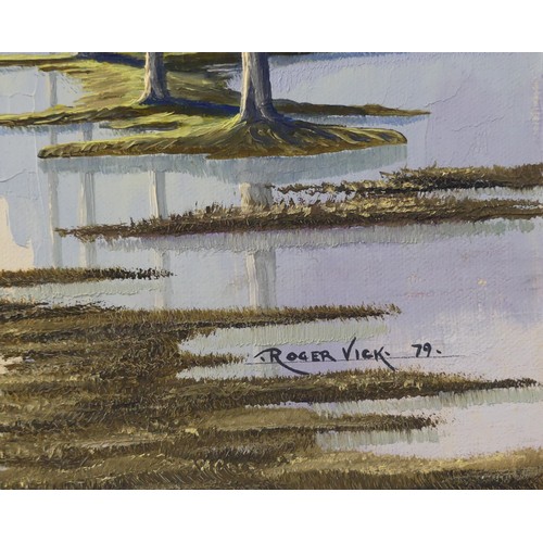 171 - Roger Vick (1938-2009), Skein of Brents over the Flood, oil on canvas, signed and dated '79, 41cm x ... 