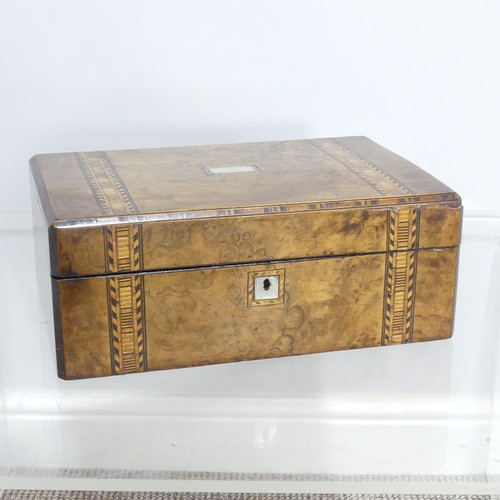 371 - A Victorian Tunbridge ware Box, the mother of pearl inlaid hinged lid opening to reveal a fitted int... 