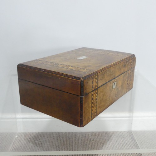 371 - A Victorian Tunbridge ware Box, the mother of pearl inlaid hinged lid opening to reveal a fitted int... 