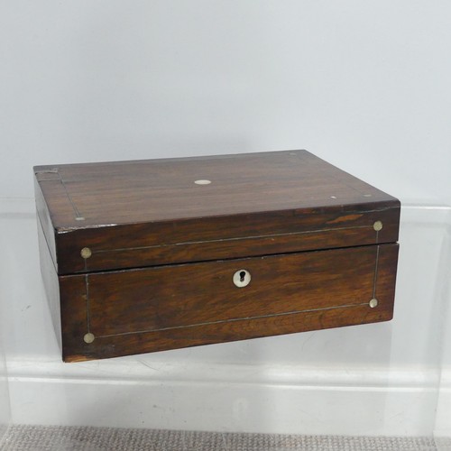 378 - A 19th century rosewood Sewing Box, the inlaid hinged lid opening to reveal a fitted interior, some ... 